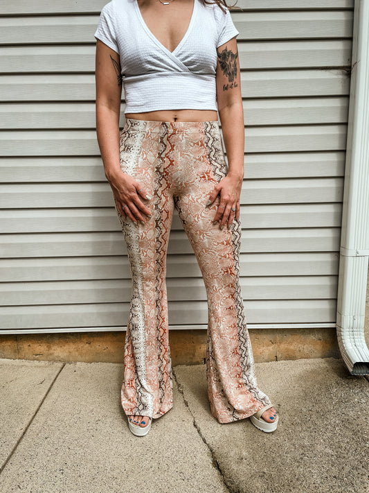 Snake Bell Bottom Pants in Pink