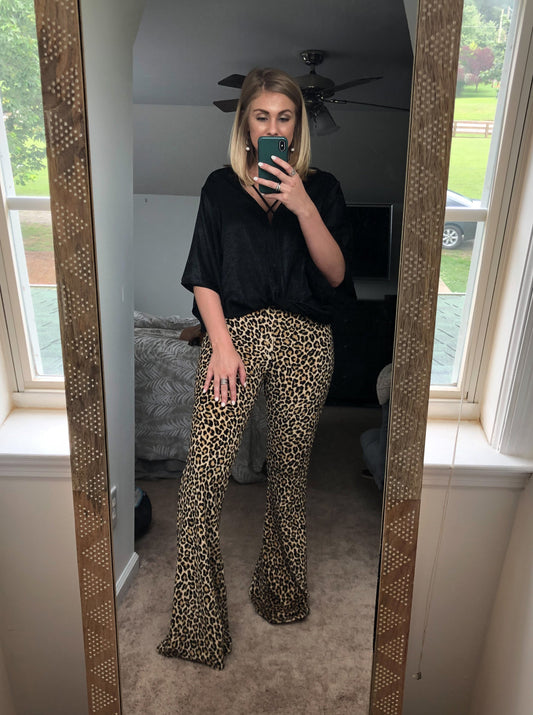 Cheetah Bell Bottom Pants