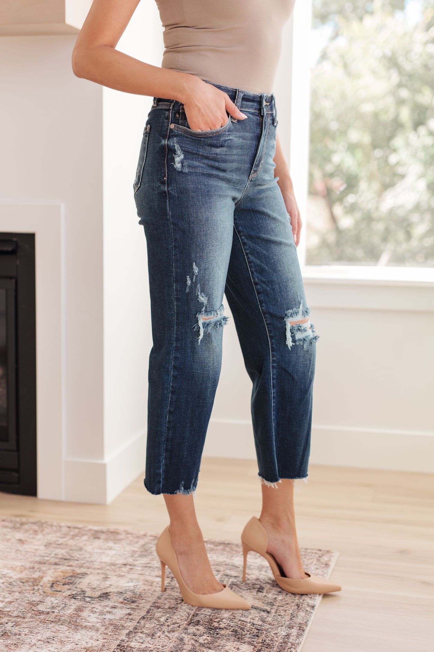 Whitney High Rise Distressed Wide Leg Crop Jeans